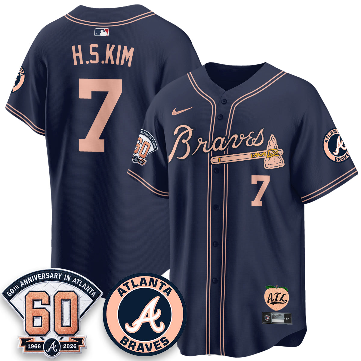 Atlanta Braves 60th Anniversary Peach Edition Vapor Premier Limited Jersey - Stitched