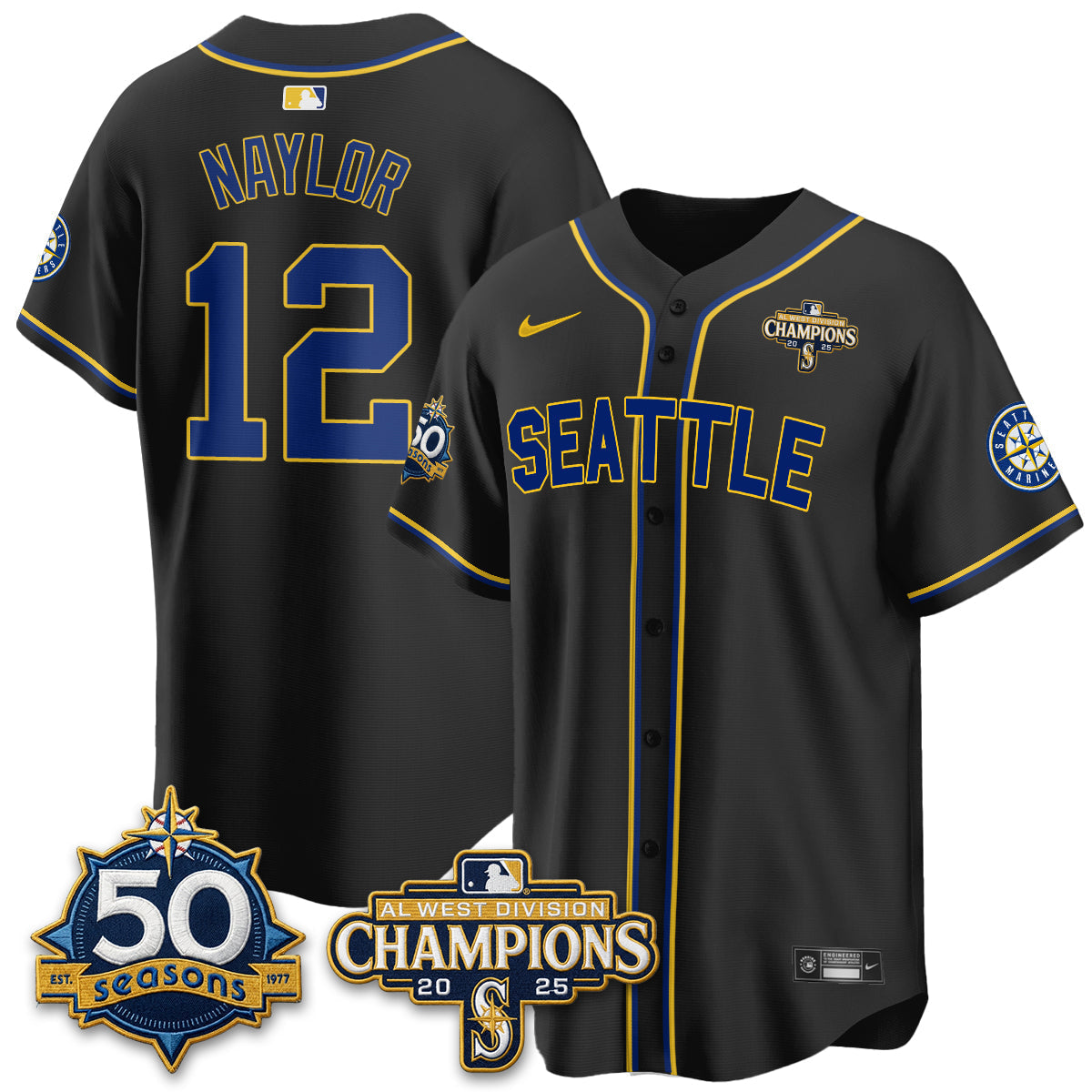 Seattle Mariners 50th Anniversary Black Out Style Vapor Premier Limited Jersey - Stitched