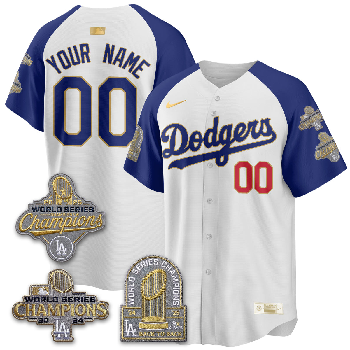 Los Angeles Dodgers Gold Collection Stadium Vapor Limited Custom Jersey - Back to Back 9x Champs - Stitched-Cuztomshoes