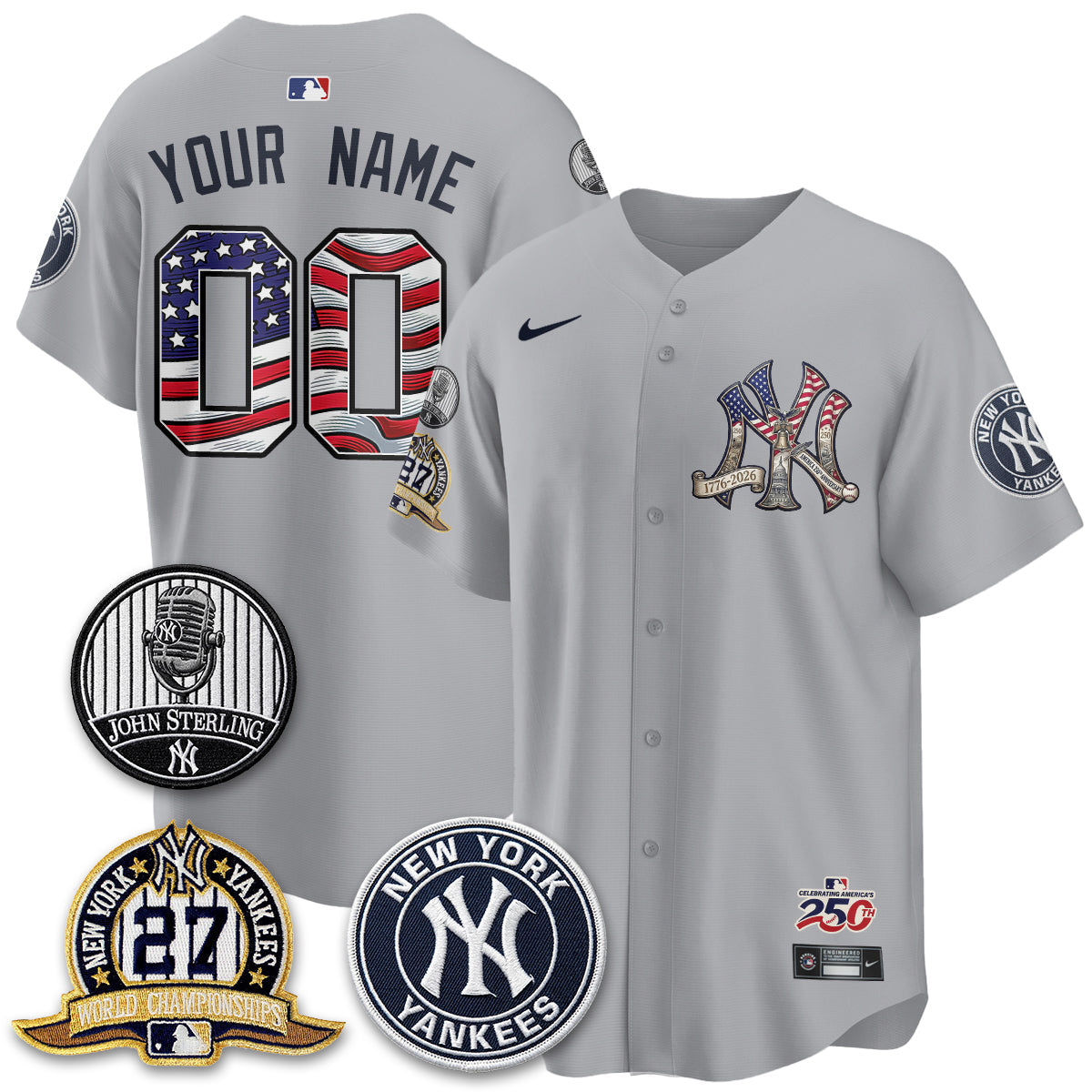New York Yankees Independence Day USA Vapor Limited Custom Jersey - Stitched