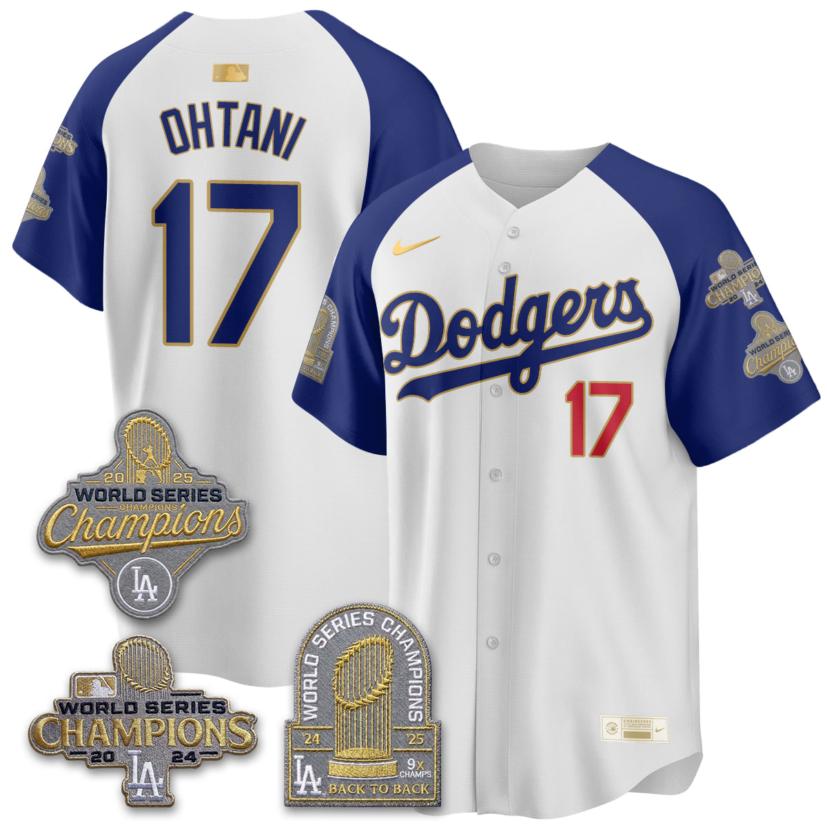 Los Angeles Dodgers Gold Collection Stadium Vapor Limited Jersey - Back to Back 9x Champs - Stitched-Cuztomshoes