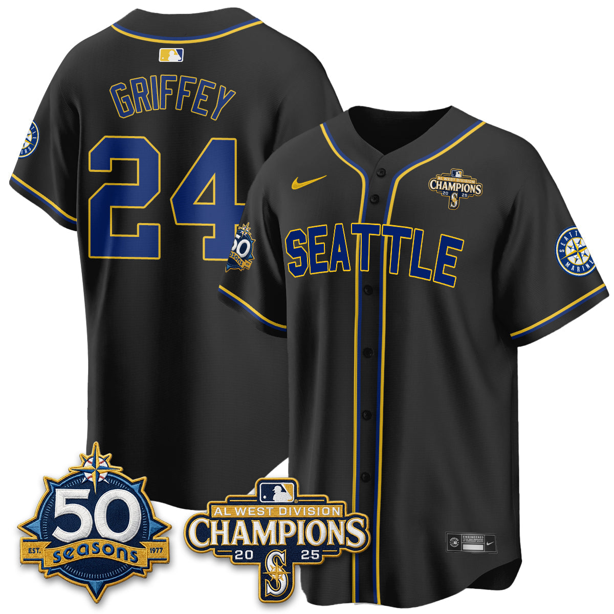 Seattle Mariners 50th Anniversary Black Out Style Vapor Premier Limited Jersey - Stitched