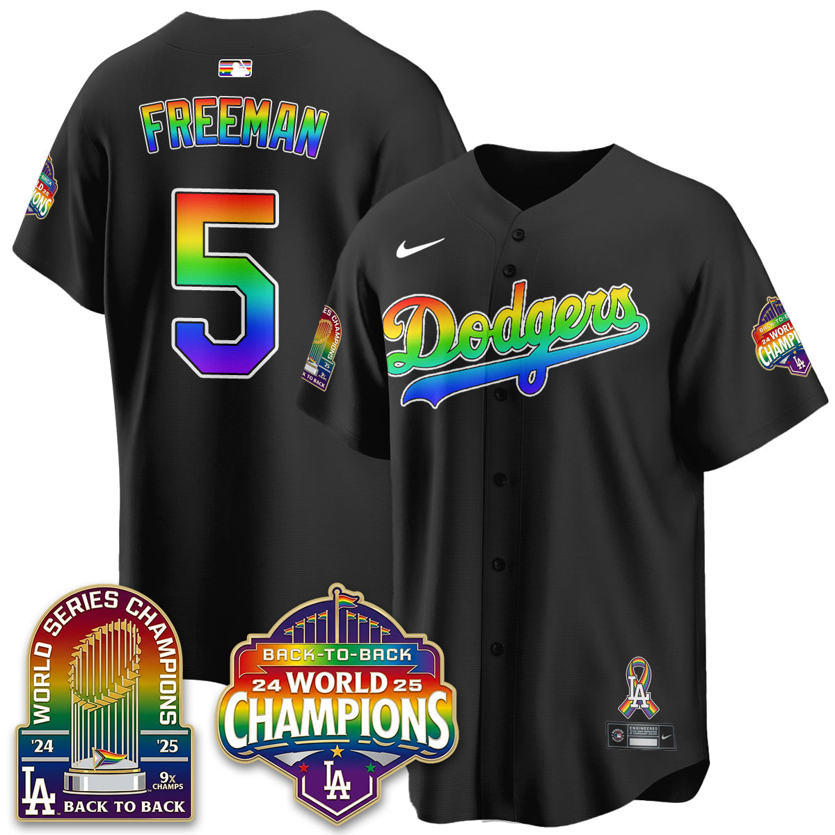 Los Angeles Dodgers Happy Pride Month Vapor Jersey - Stitched-Cuztomshoes