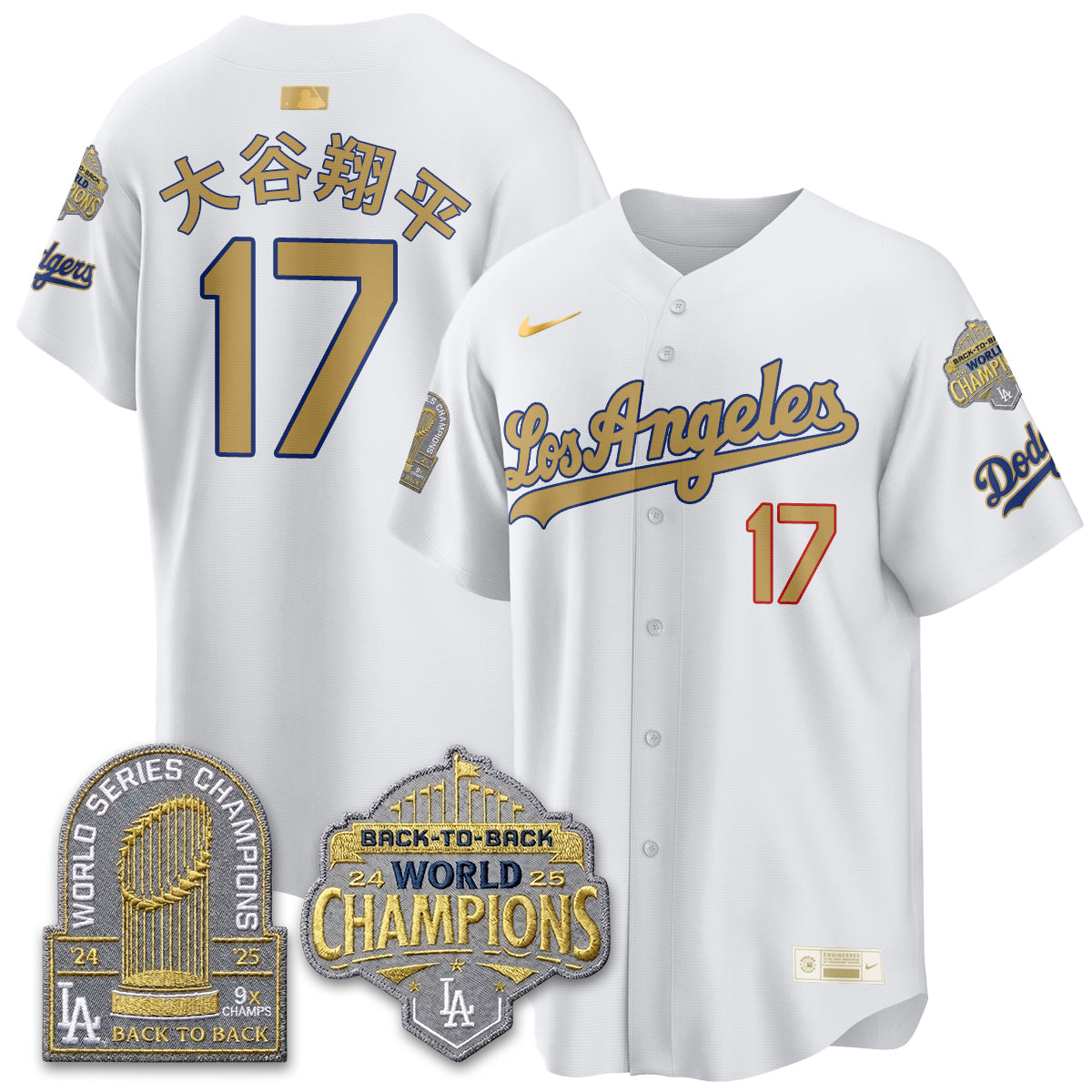 Los Angeles Dodgers Gold Collection Vapor Limited Jersey - 9x & B2B Champs - Stitched-Cuztomshoes