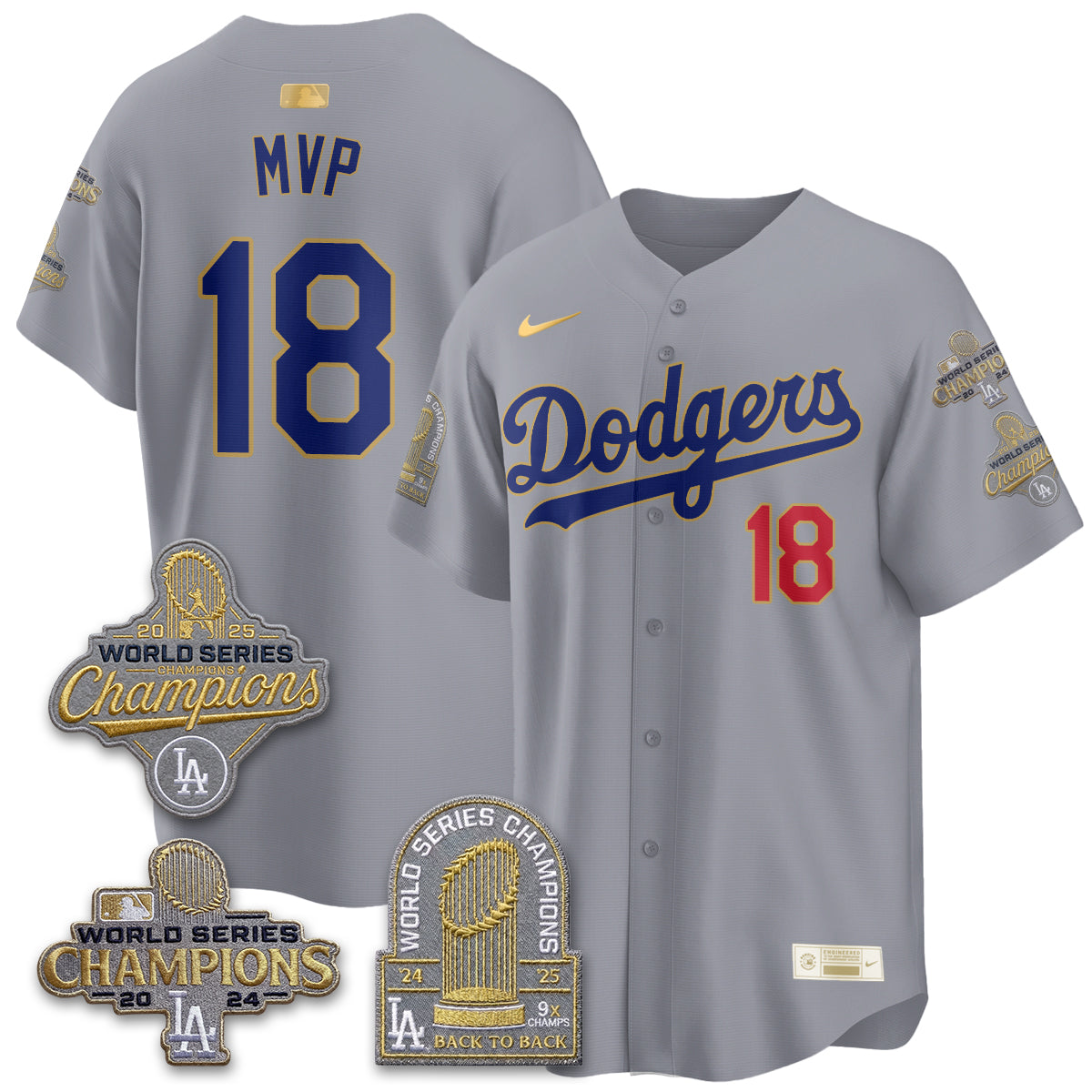 Los Angeles Dodgers Gold Collection Stadium Vapor Limited Jersey - Back to Back 9x Champs - Stitched-Cuztomshoes