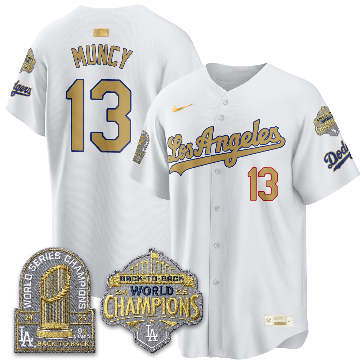 Los Angeles Dodgers Gold Collection Vapor Limited Jersey - 9x & B2B Champs - Stitched-Cuztomshoes