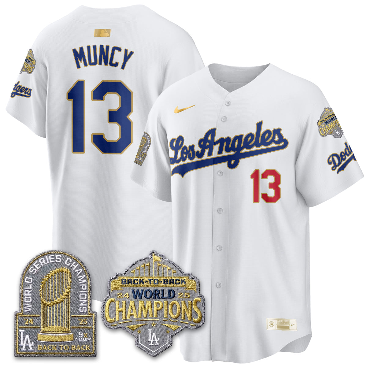 Los Angeles Dodgers Gold Collection Vapor Limited Jersey - 9x & B2B Champs - Stitched-Cuztomshoes