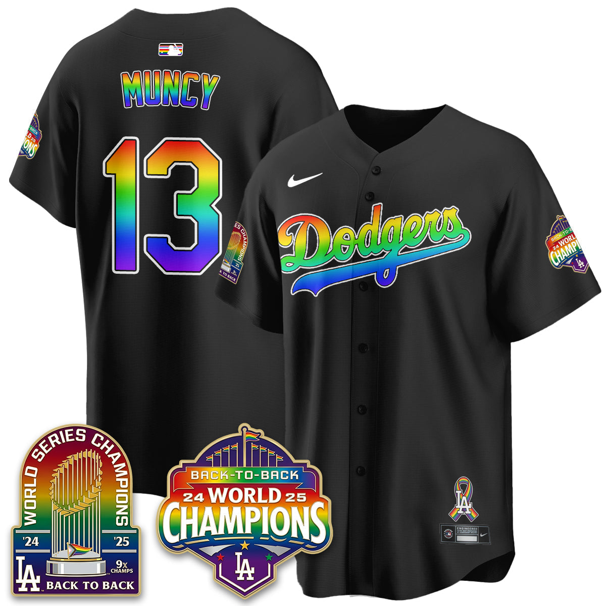 Los Angeles Dodgers Happy Pride Month Vapor Jersey - Stitched-Cuztomshoes