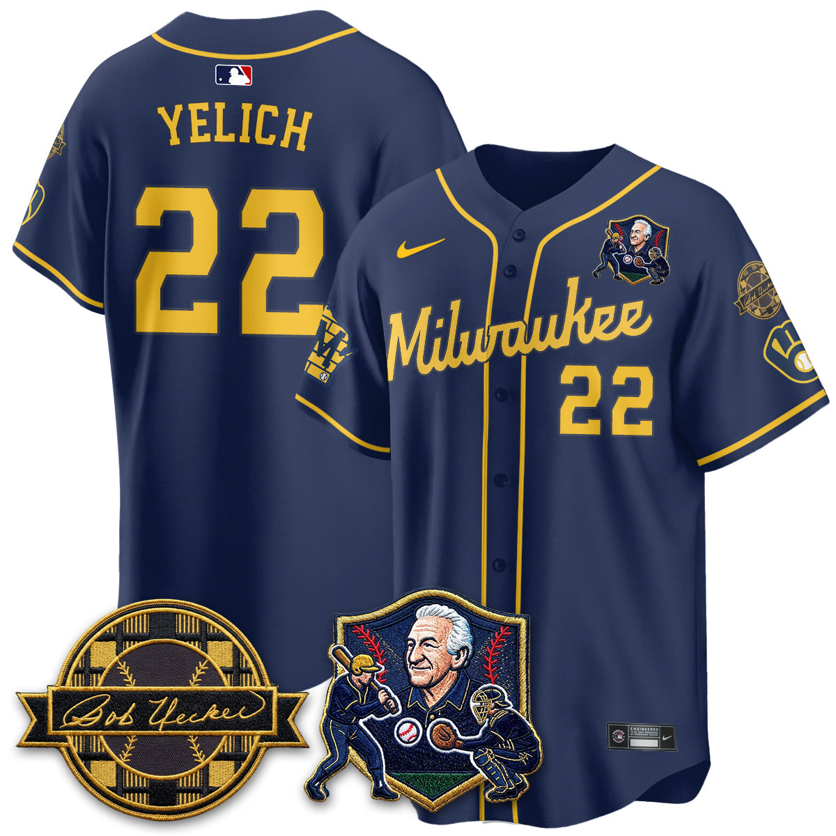 Milwaukee Brewers Bob Uecker - 54 Seasons for Brewers' Vapor Limited Gold Jersey - Stitched