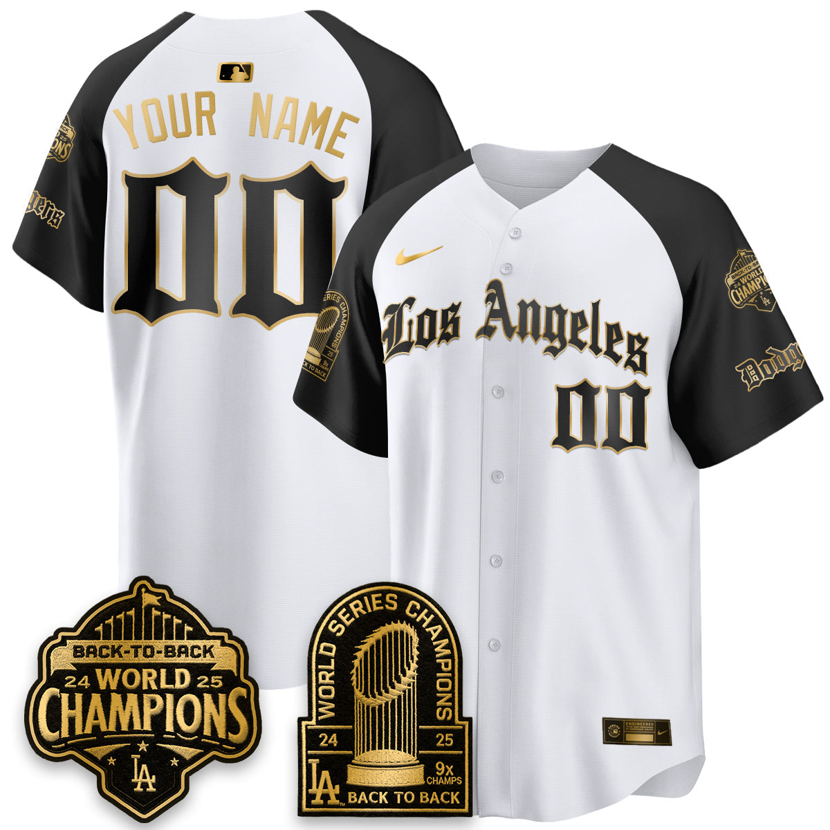 Los Angeles Dodgers WS Champions Back 2 Back Patch Vapor Premier Limited Gothic Edition Custom Jersey - Stitched-Cuztomshoes