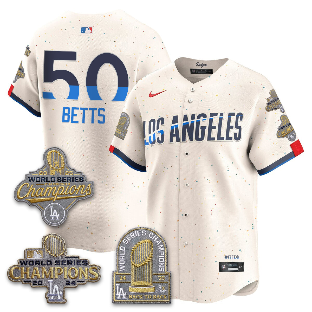 Los Angeles Dodgers Gold Collection Stadium Vapor Limited Jersey - Back to Back 9x Champs - Stitched-Cuztomshoes