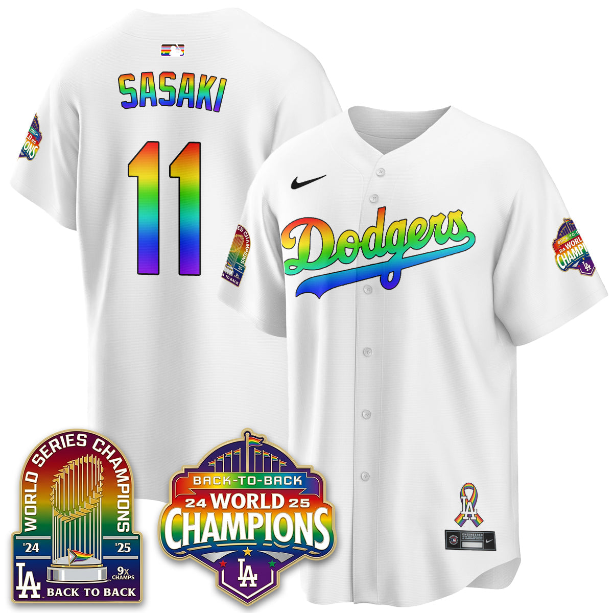 Los Angeles Dodgers Happy Pride Month Vapor Jersey - Stitched-Cuztomshoes