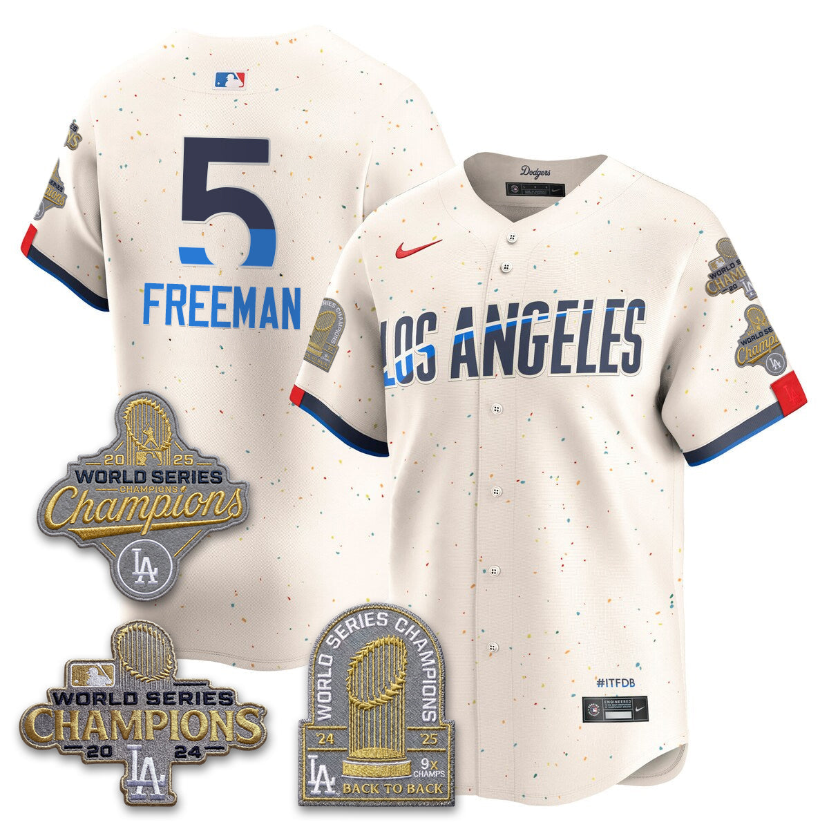 Los Angeles Dodgers Gold Collection Stadium Vapor Limited Jersey - Back to Back 9x Champs - Stitched-Cuztomshoes