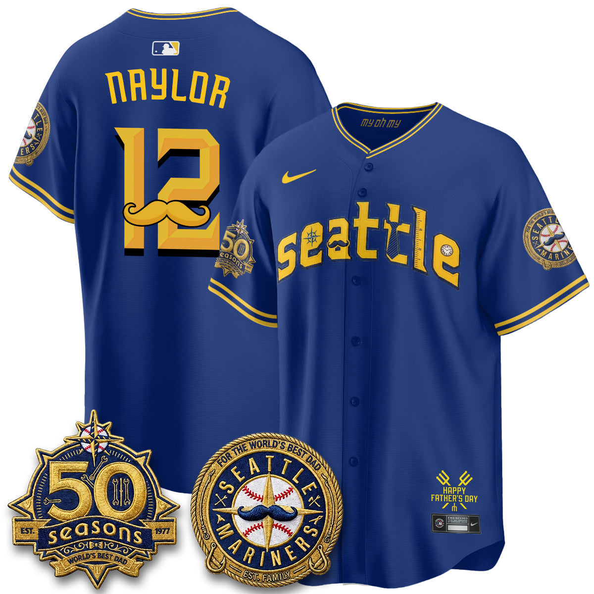 Seattle Mariners Happy Father's Day Vapor Jersey - Stitched