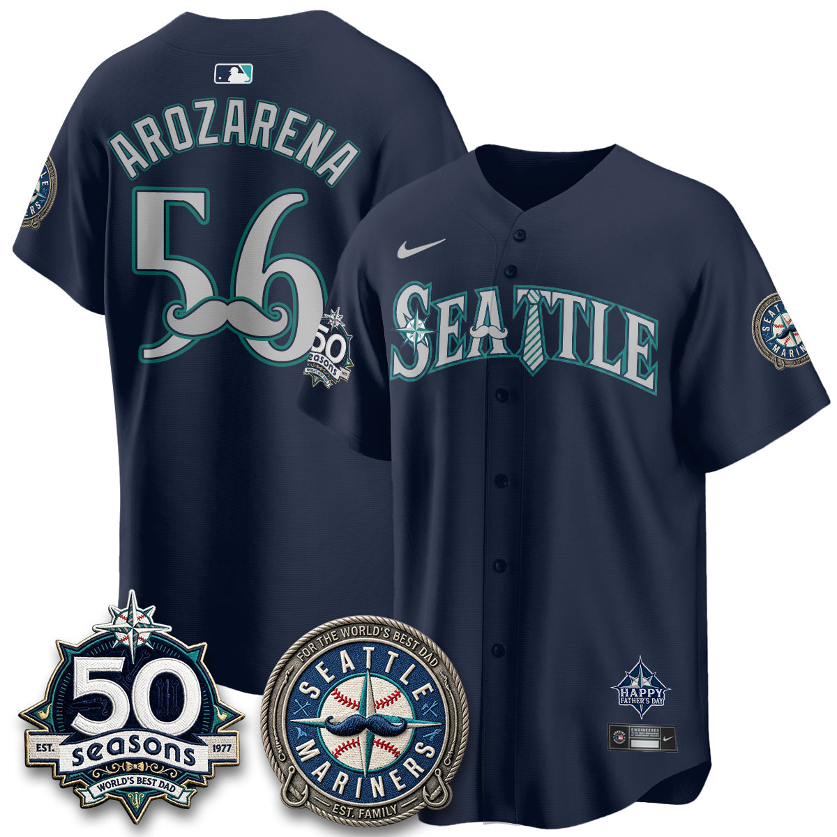 Seattle Mariners Happy Father's Day Vapor Jersey - Stitched