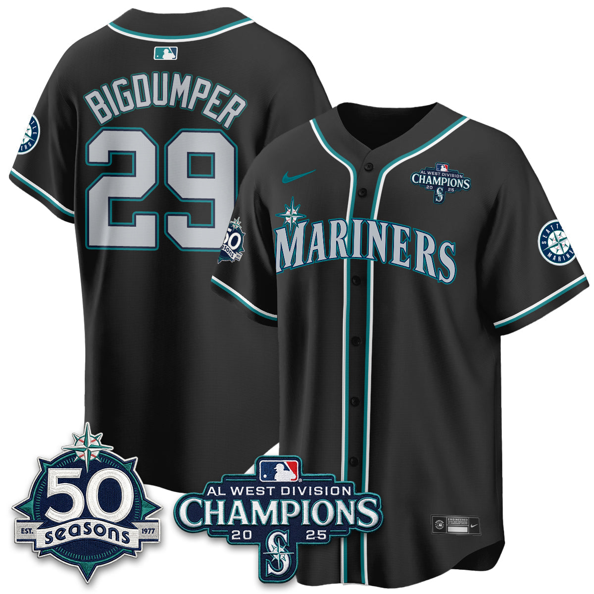 Seattle Mariners 50th Anniversary Black Out Style Vapor Premier Limited Jersey - Stitched