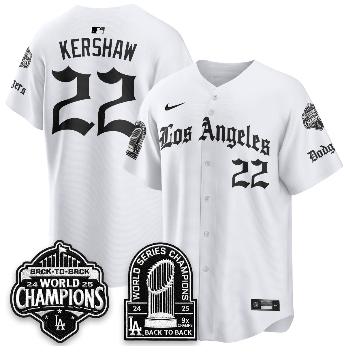 Los Angeles Dodgers WS Champions Back 2 Back Patch Vapor Premier Limited Gothic Edition Jersey - Stitched