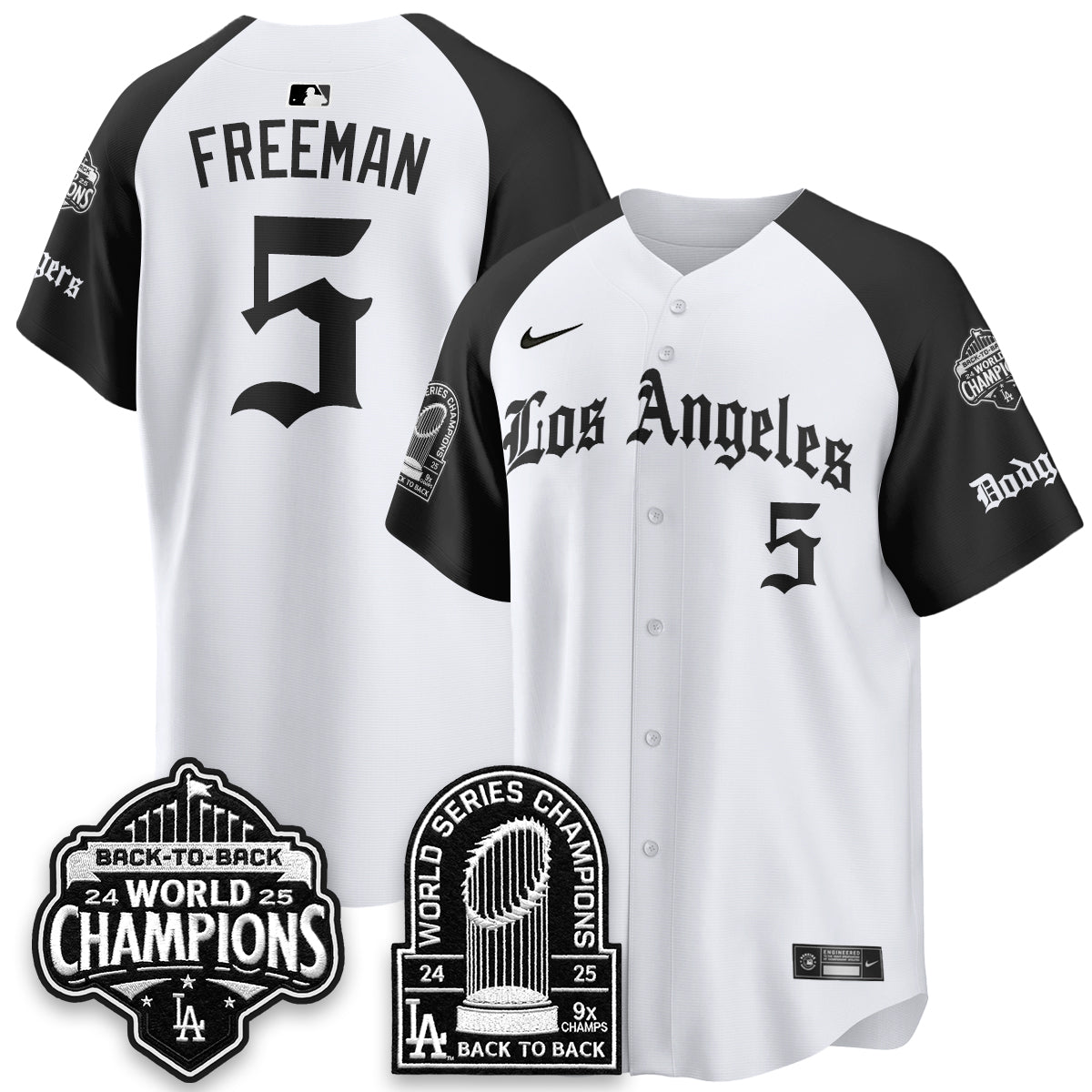 Los Angeles Dodgers WS Champions Back 2 Back Patch Vapor Premier Limited Gothic Edition Jersey - Stitched