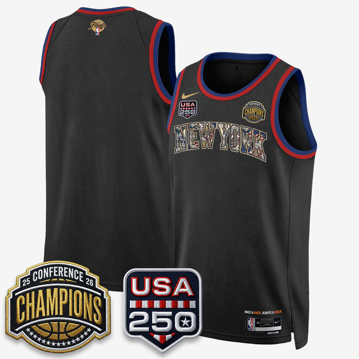New York Knicks 2026 Basketball  Eastern Conference Champions x Fourth of July Vapor Jersey - Stitched