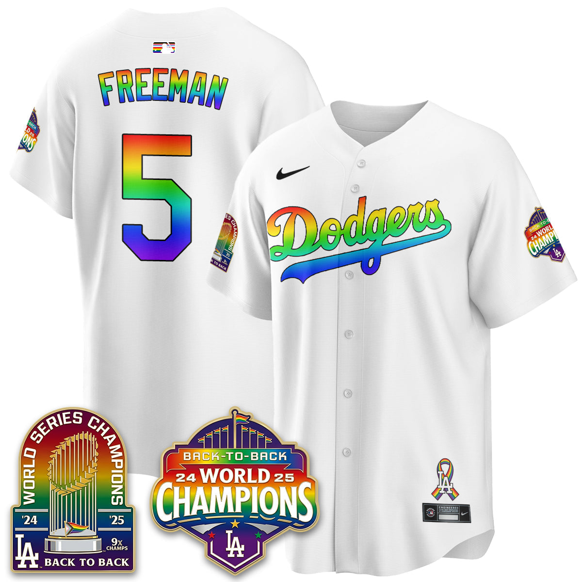 Los Angeles Dodgers Happy Pride Month Vapor Jersey - Stitched-Cuztomshoes
