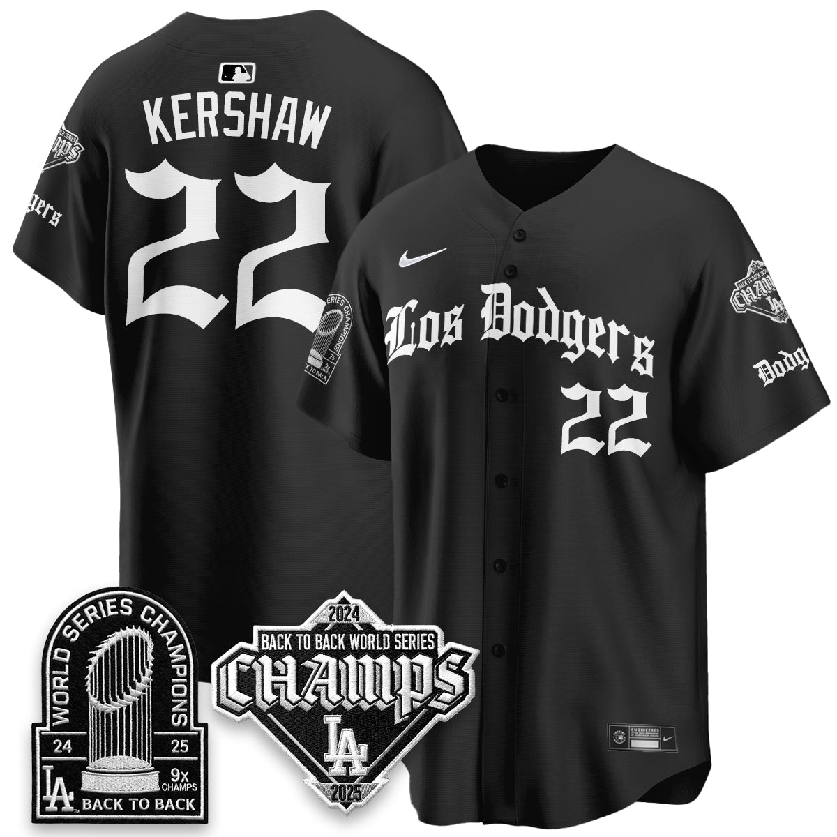 Los Angeles Dodgers World Series Champions B2B Patch Vapor Premier Limited Gothic Edition Jersey - Stitched-Cuztomshoes