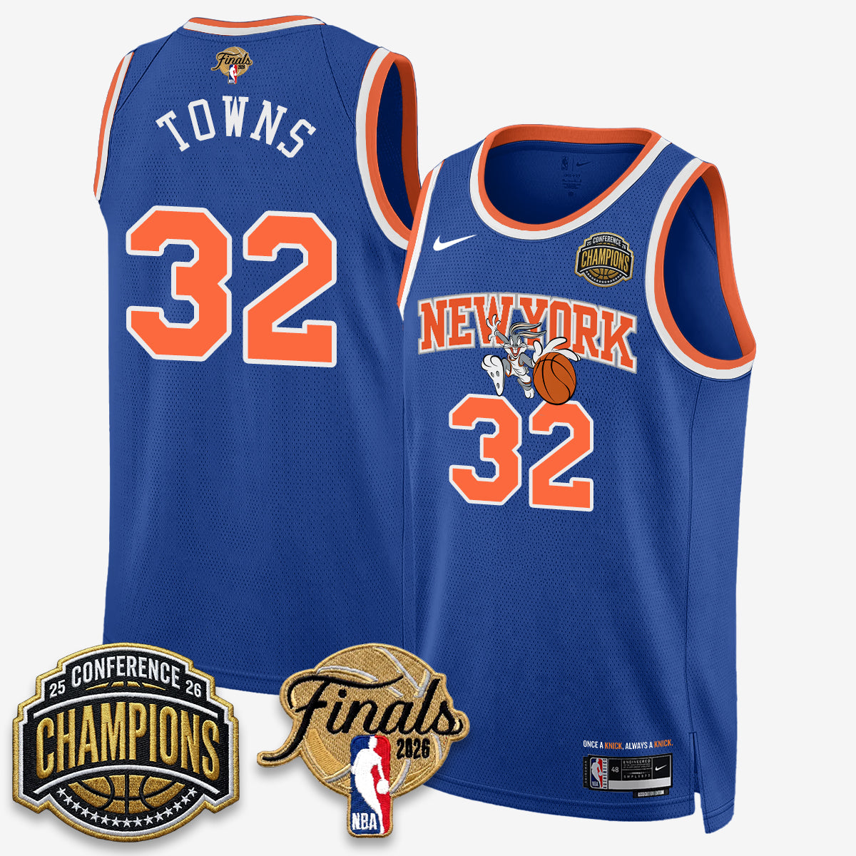New York Knicks 2026 Basketball Eastern Conference Champions x Looney Tunes Vapor Jersey V2- Stitched-Cuztomshoes