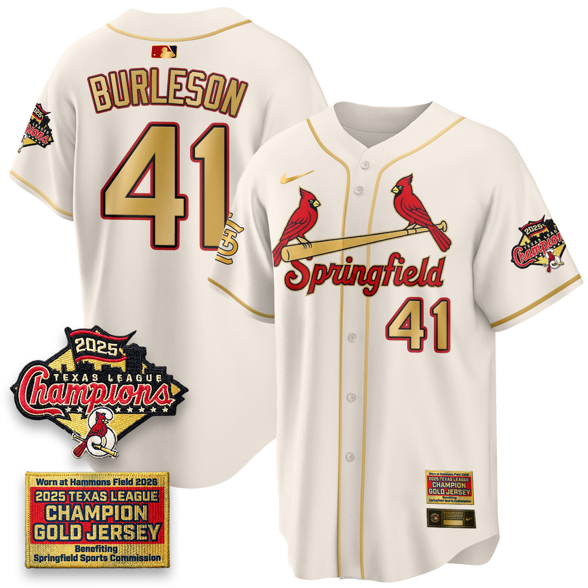 St. Louis Cardinals Springfield's Championship Gold Limited Jerseys - Stitched