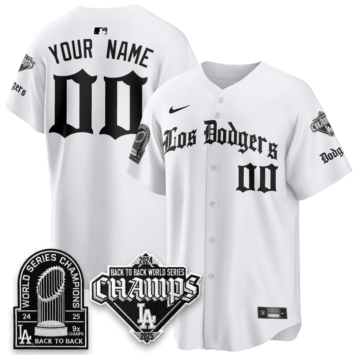 Los Angeles Dodgers World Series Champions B2B Patch Vapor Premier Limited Gothic Edition Custom Jersey - Stitched-Cuztomshoes