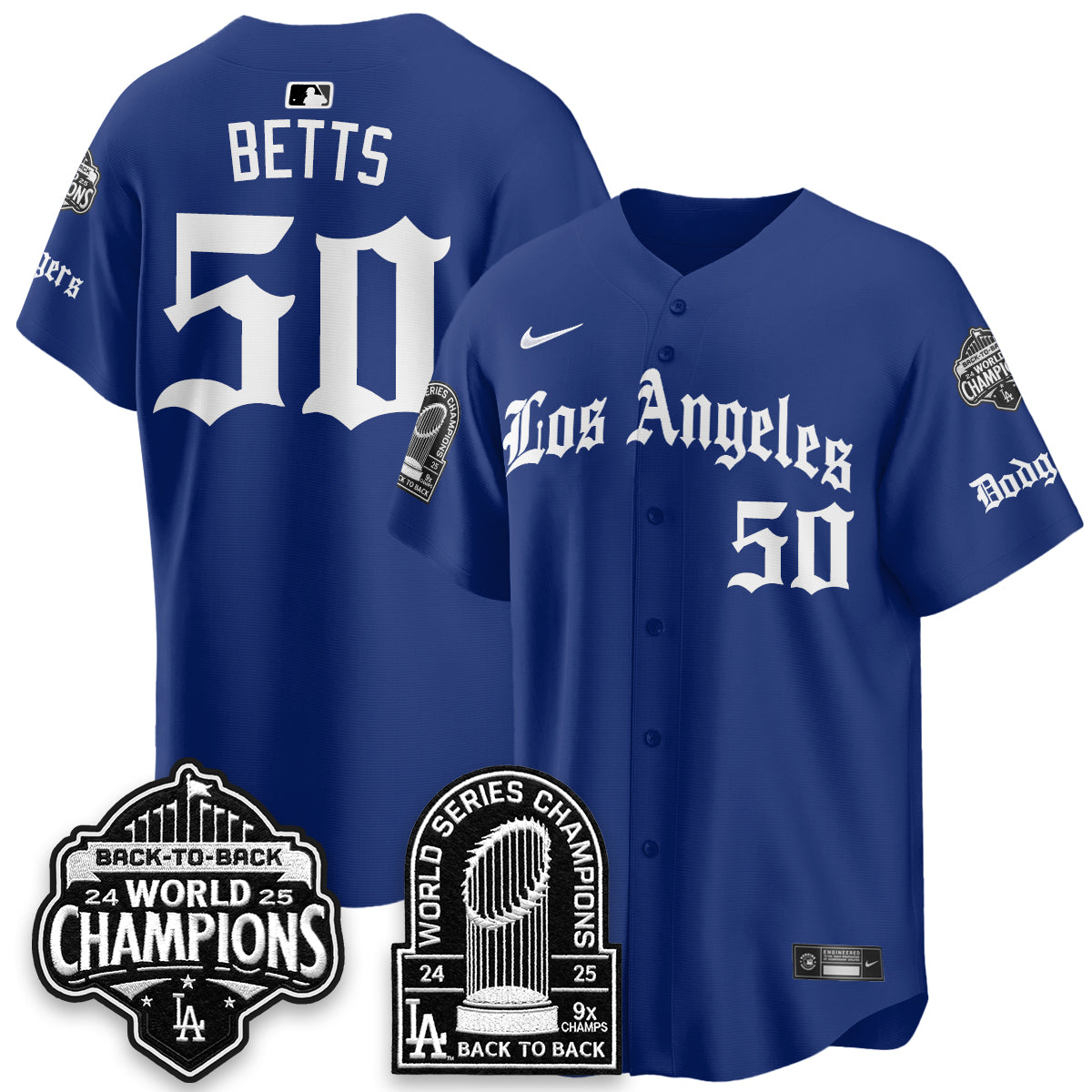 Los Angeles Dodgers WS Champions Back 2 Back Patch Vapor Premier Limited Gothic Edition Jersey - Stitched