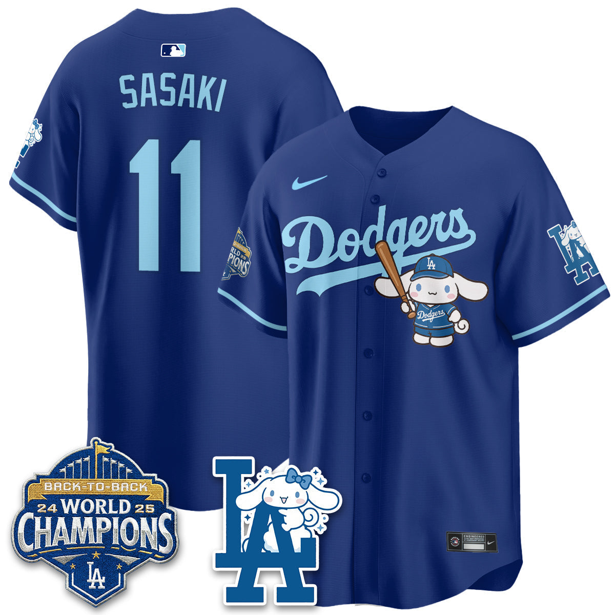 Los Angeles Dodgers Cinnamoroll Edition Vapor Jersey - Stitched-Cuztomshoes
