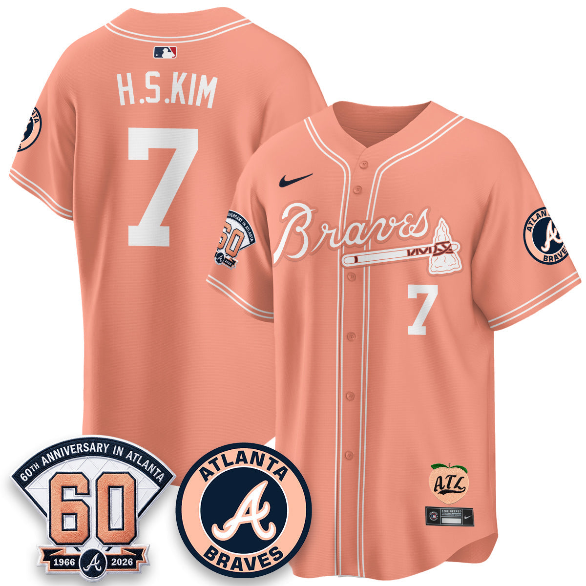 Atlanta Braves 60th Anniversary Peach Edition Vapor Premier Limited Jersey - Stitched