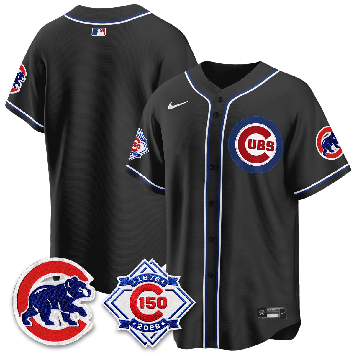 Chicago Cubs 150th Anniversary Black Out Style Vapor Premier Limited Jersey - Stitched