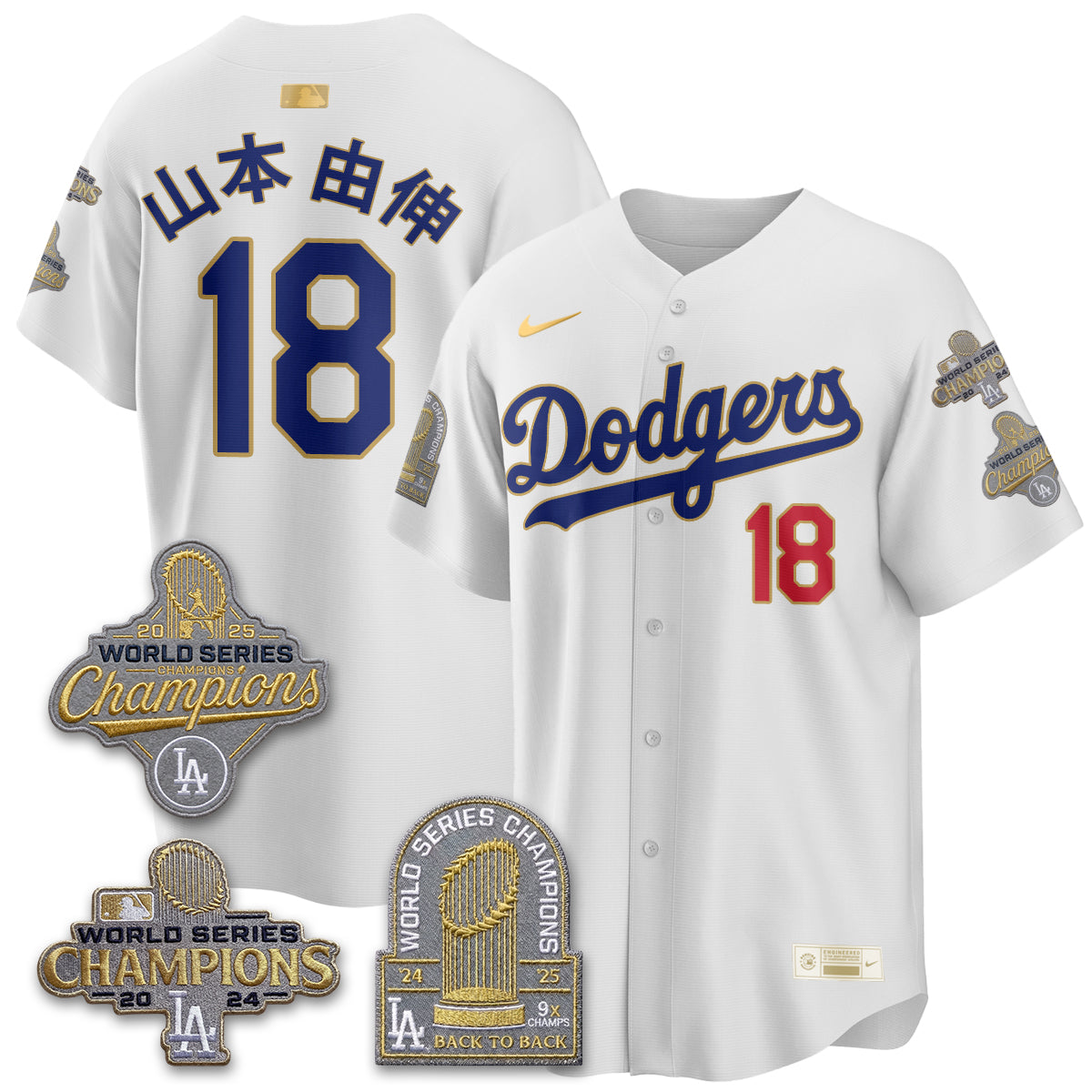 Los Angeles Dodgers Gold Collection Stadium Vapor Limited Jersey - Back to Back 9x Champs - Stitched-Cuztomshoes
