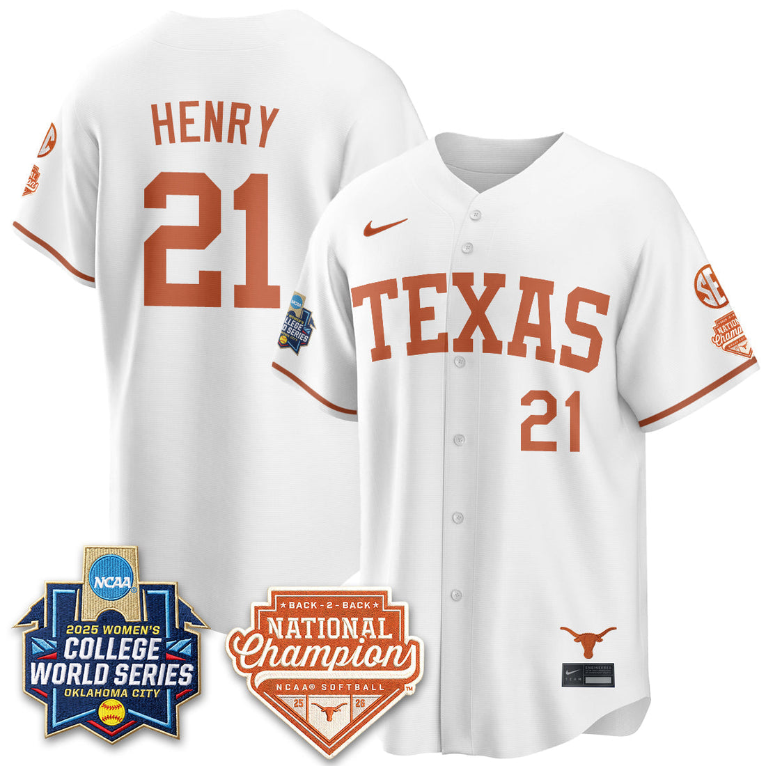 Texas Rangers Softball 2026 World Series (WCWS) Vapor Premier Limited Jersey - B2B Champs - Stitched-Cuztomshoes