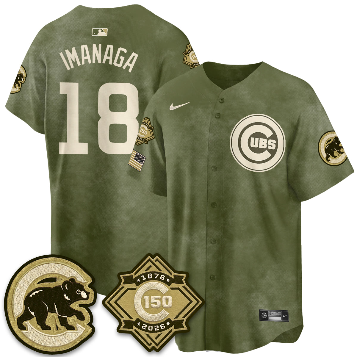 Chicago Cubs New Era Olive 2026 Armed Forces Day Jersey -Stitched