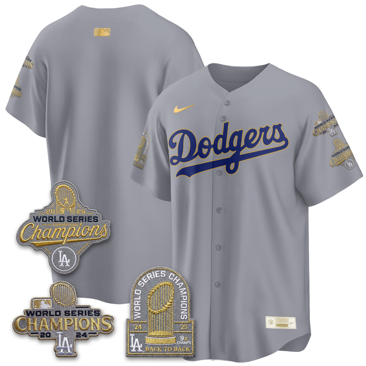 Los Angeles Dodgers Gold Collection Stadium Vapor Limited Jersey - Back to Back 9x Champs - Stitched-Cuztomshoes