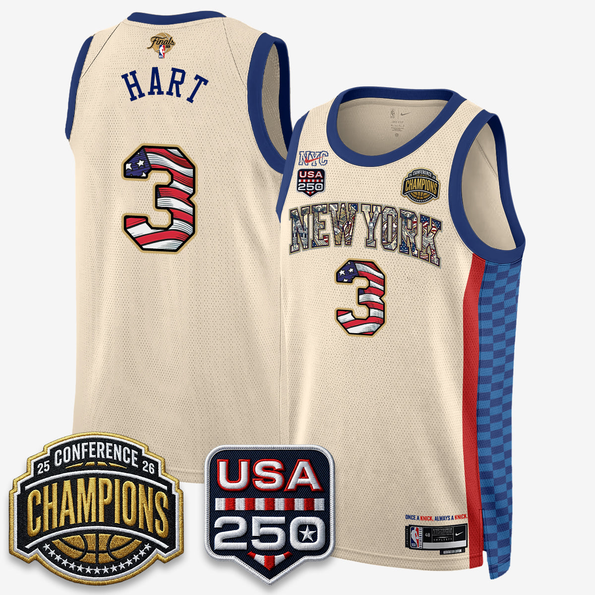 New York Knicks 2026 Basketball  Eastern Conference Champions x Fourth of July Vapor Jersey - Stitched