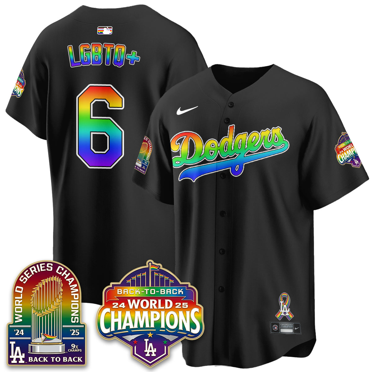 Los Angeles Dodgers Happy Pride Month Vapor Jersey - Stitched-Cuztomshoes