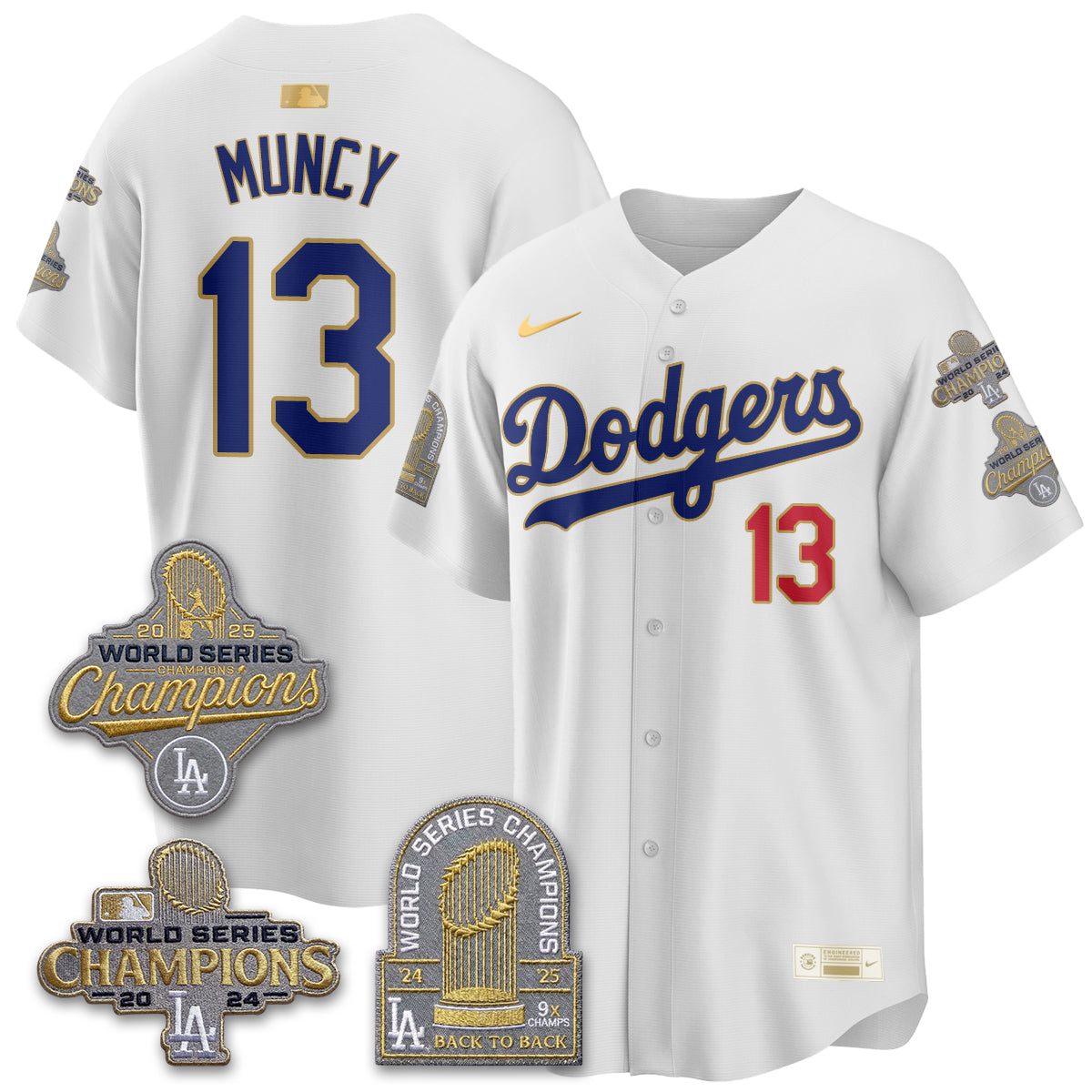 Los Angeles Dodgers Gold Collection Stadium Vapor Limited Jersey - Back to Back 9x Champs - Stitched-Cuztomshoes