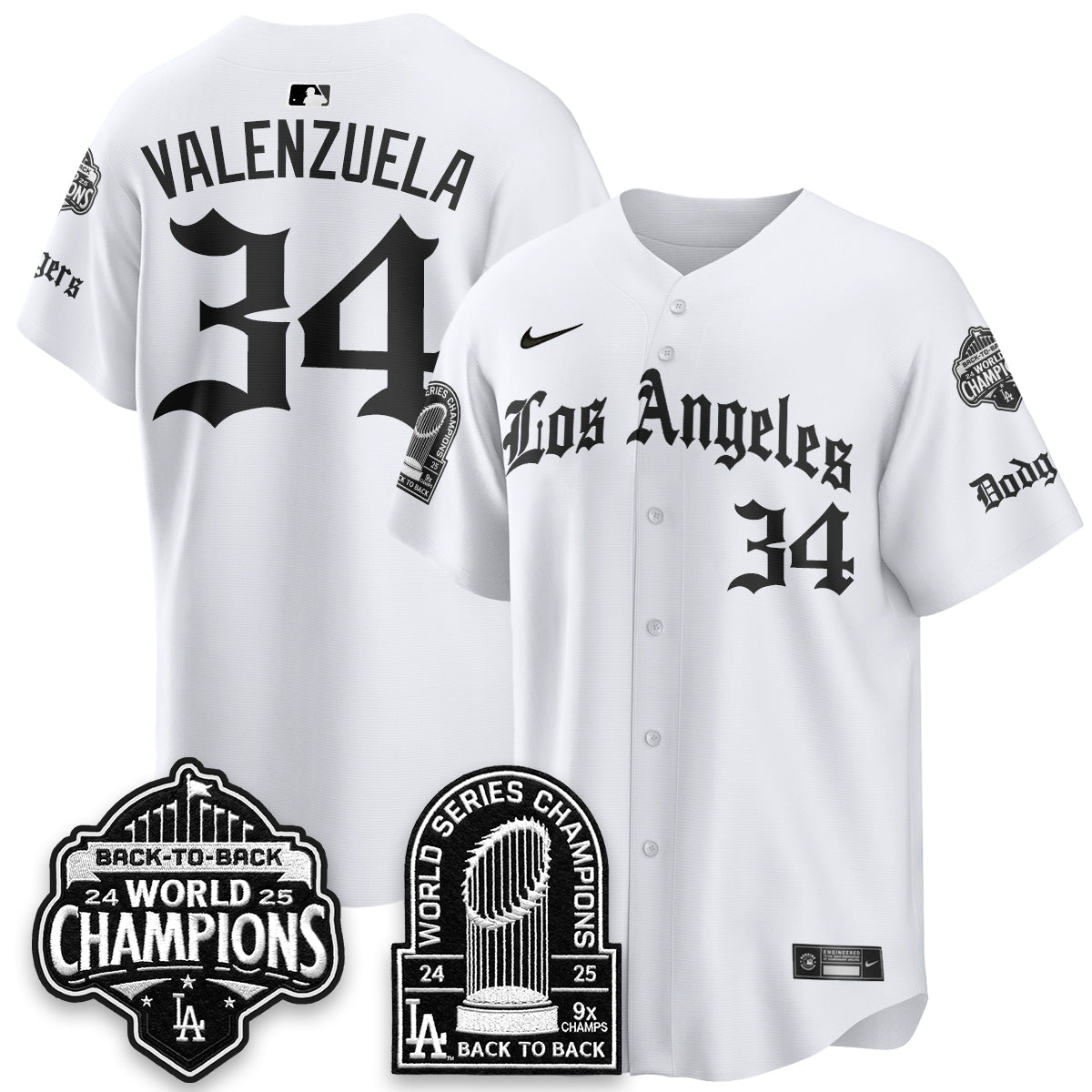 Los Angeles Dodgers WS Champions Back 2 Back Patch Vapor Premier Limited Gothic Edition Jersey - Stitched