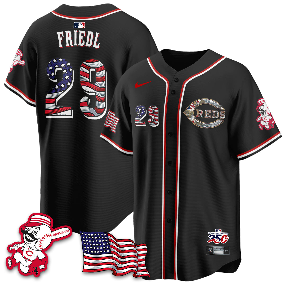 Cincinnati Reds 2026 Independence Day USA Vapor Limited Jersey - Stitched