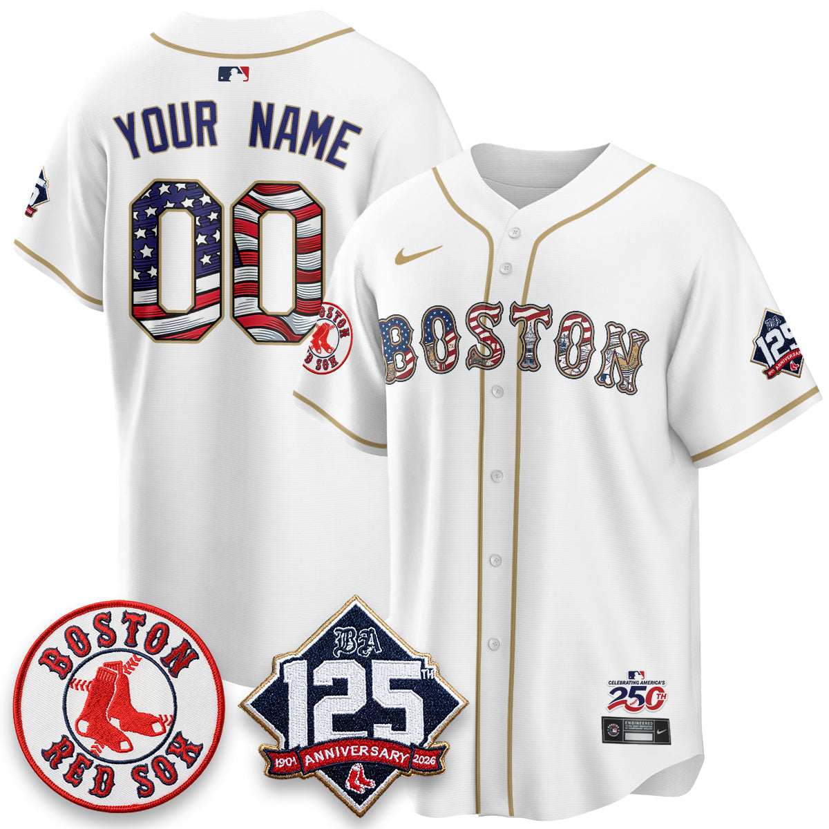Boston Red Sox 2026 Independence Day USA Vapor Limited Custom Jersey - Stitched-Cuztomshoes
