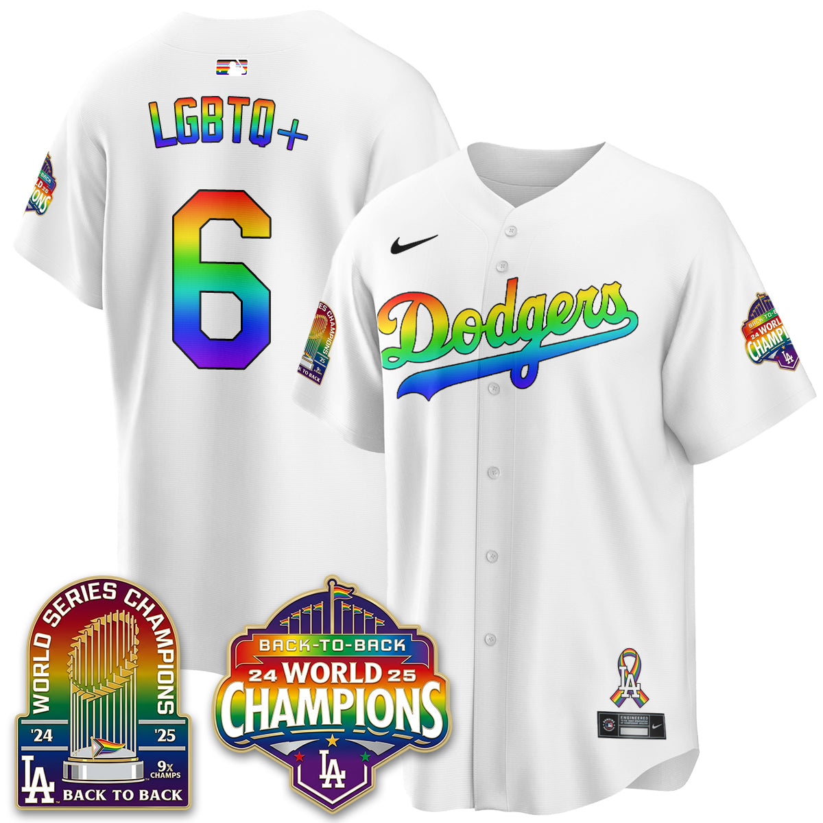 Los Angeles Dodgers Happy Pride Month Vapor Jersey - Stitched-Cuztomshoes