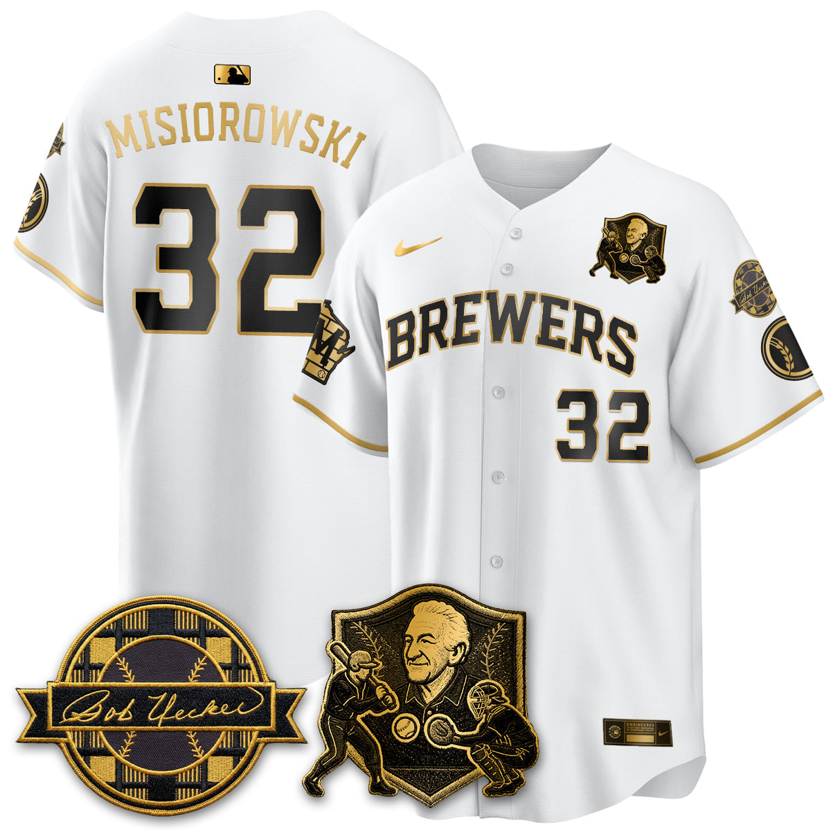 Milwaukee Brewers Bob Uecker - 54 Seasons for Brewers' Vapor Limited Gold Jersey - Stitched