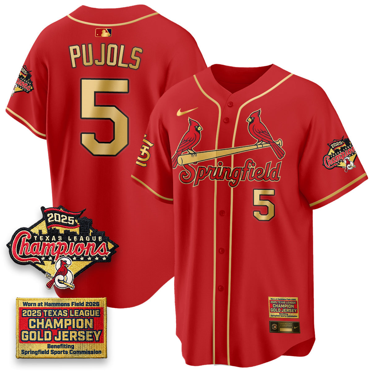 St. Louis Cardinals Springfield's Championship Gold Limited Jerseys - Stitched