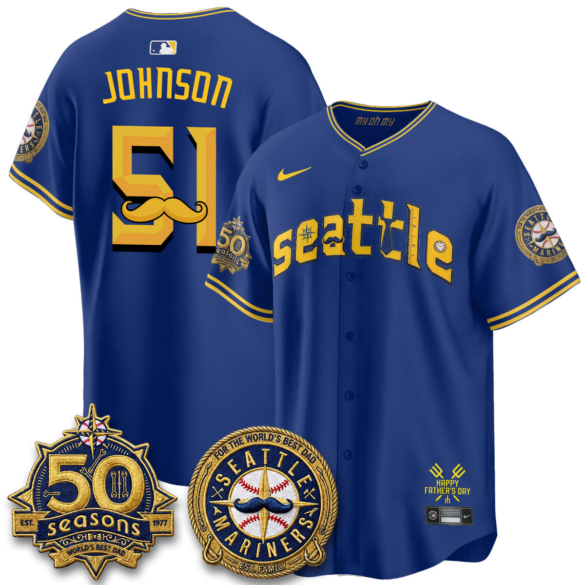 Seattle Mariners Happy Father's Day Vapor Jersey - Stitched