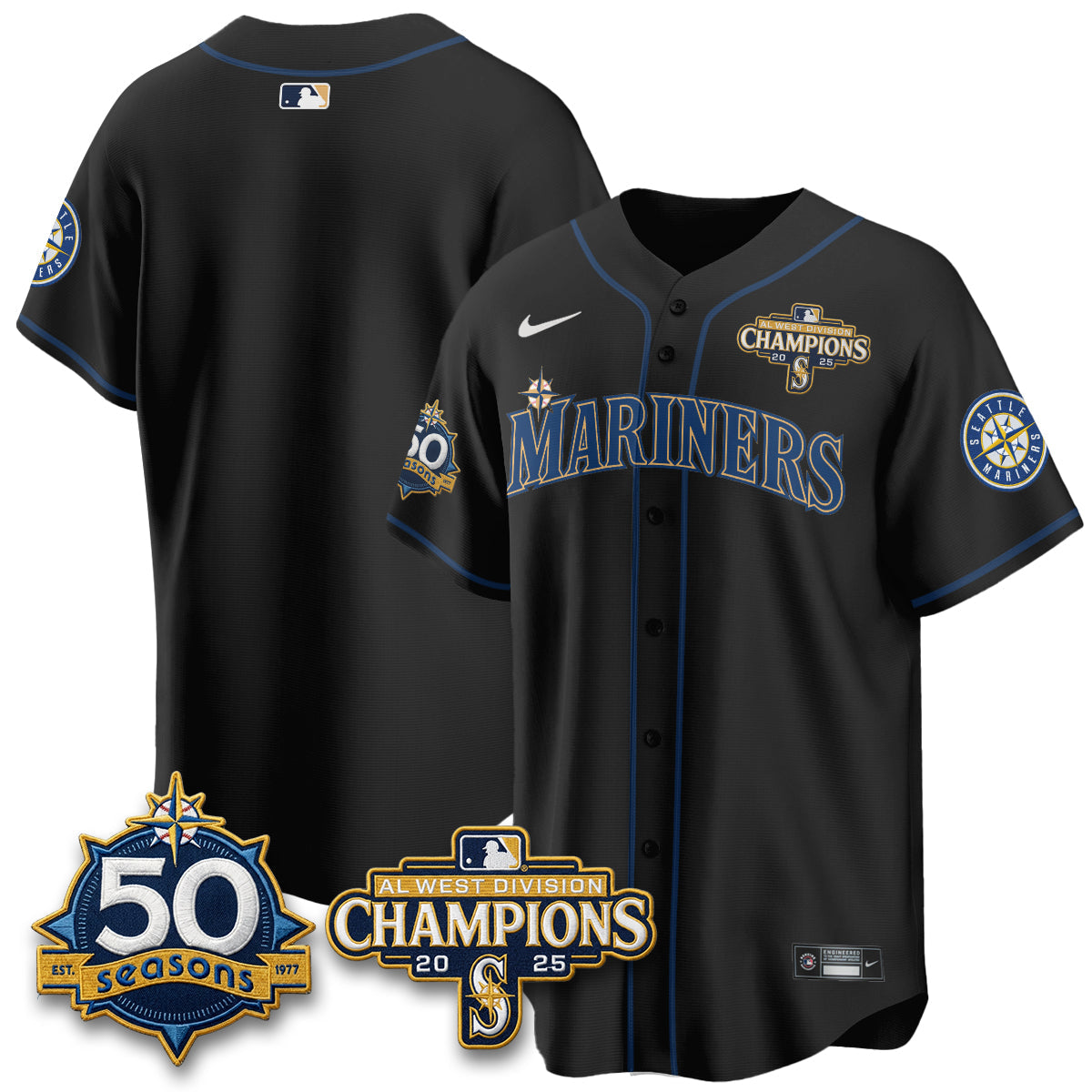 Seattle Mariners 50th Anniversary Black Out Style Vapor Premier Limited Jersey - Stitched