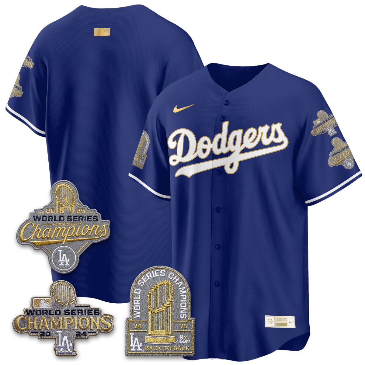 Los Angeles Dodgers Gold Collection Stadium Vapor Limited Jersey - Back to Back 9x Champs - Stitched-Cuztomshoes