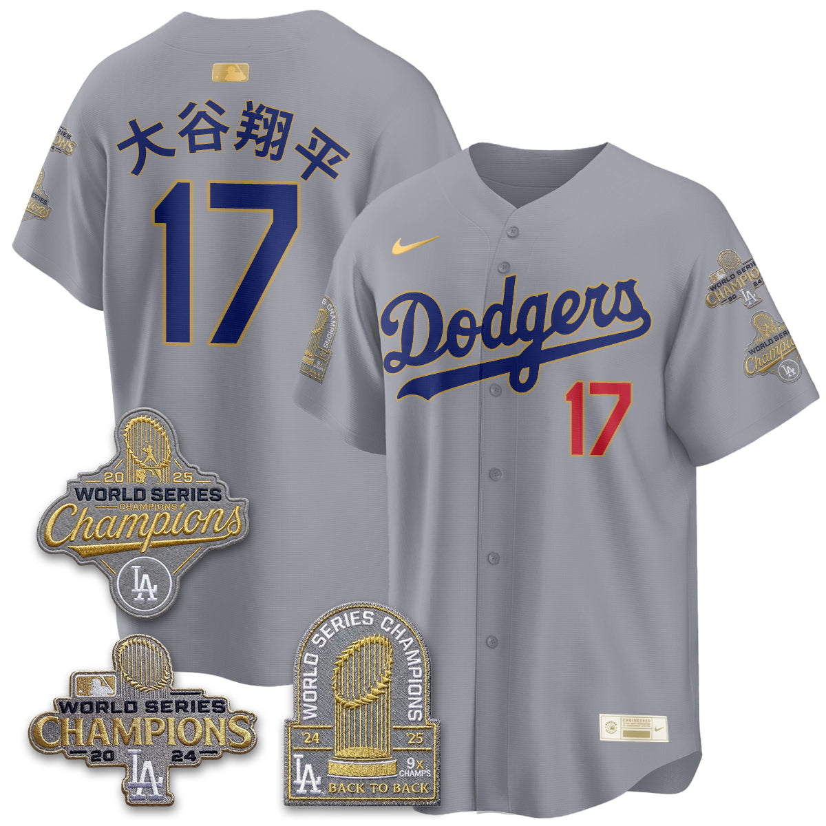 Los Angeles Dodgers Gold Collection Stadium Vapor Limited Jersey - Back to Back 9x Champs - Stitched-Cuztomshoes