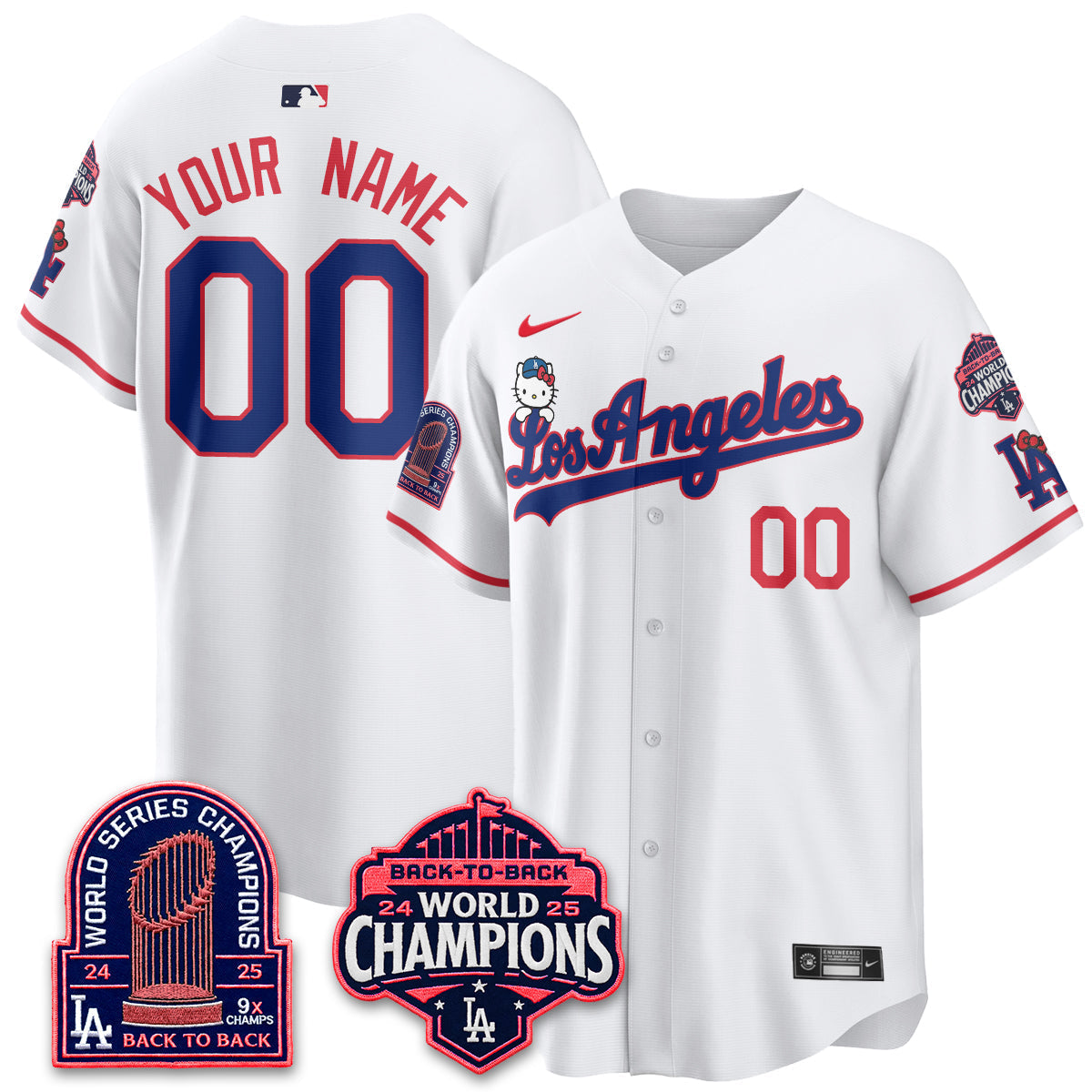Los Angeles Dodgers x Hello Kitty Night 2026 Vapor Custom Jersey - Stitched - V2-Cuztomshoes